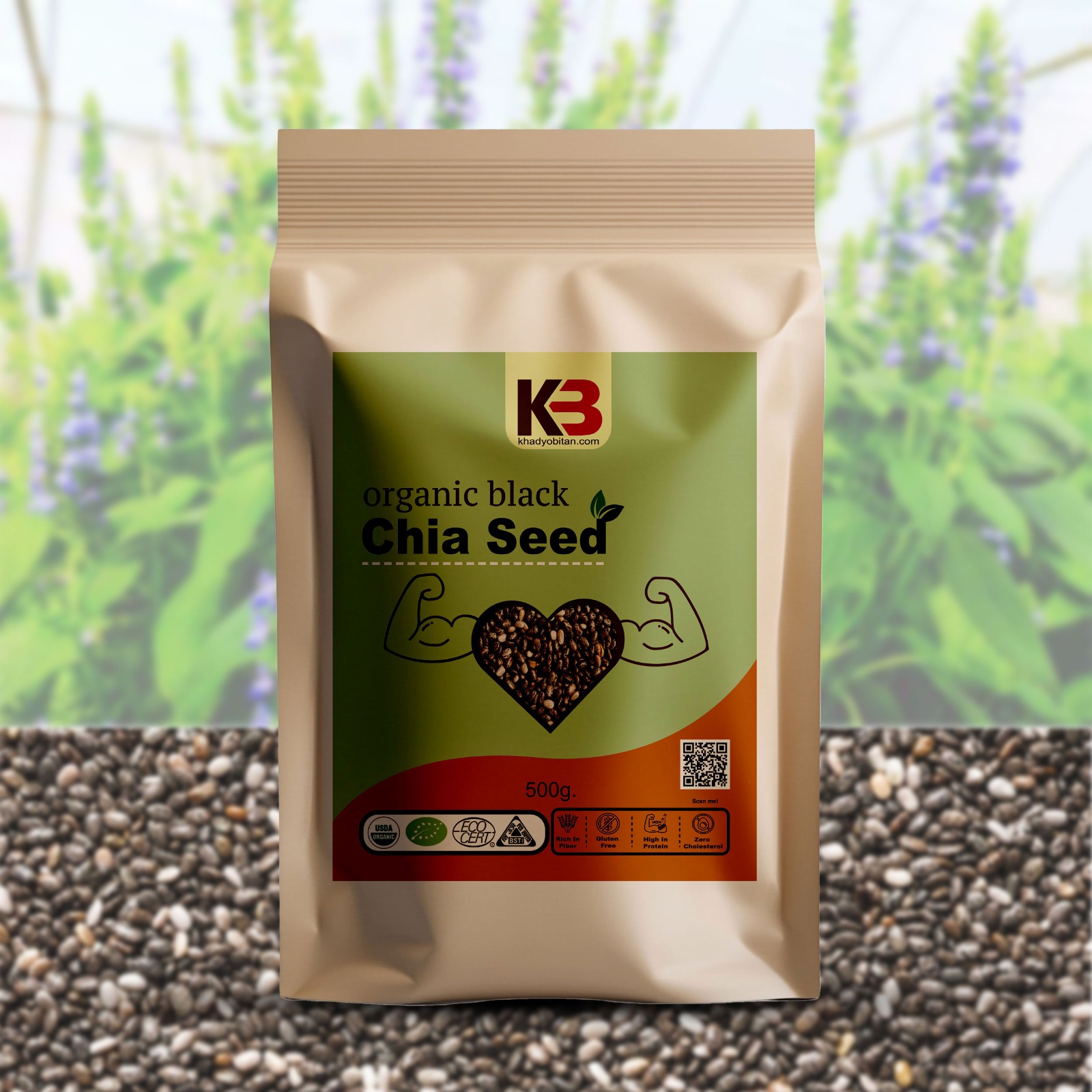 Organic black chia seeds 500g (bag)