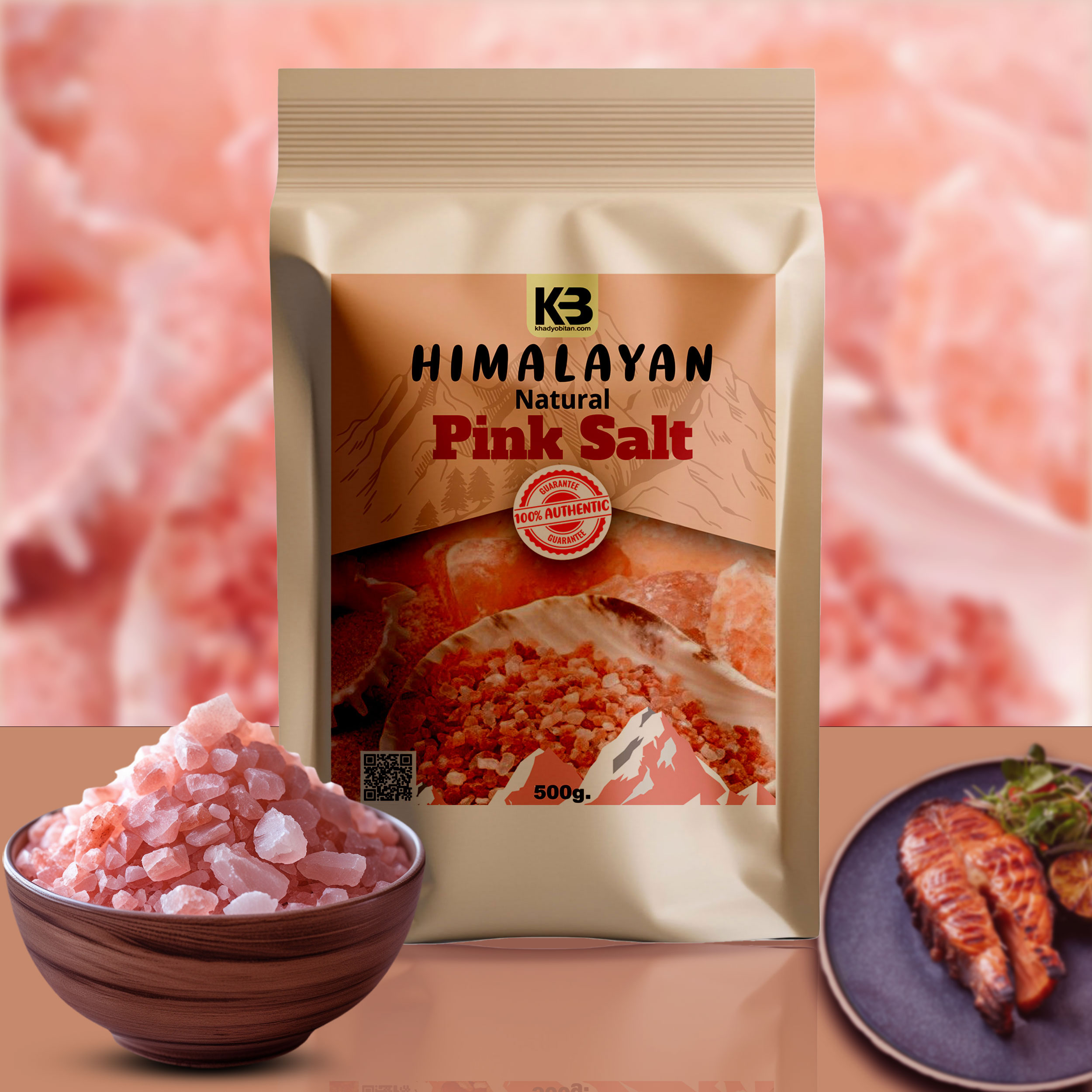 Natural Himalayan pink salt 1kg (Bag)